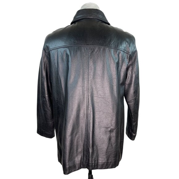 Modern Essential Mens Black Leather Button-Up Jacket Mid-Length Size XL - Picture 3 of 8